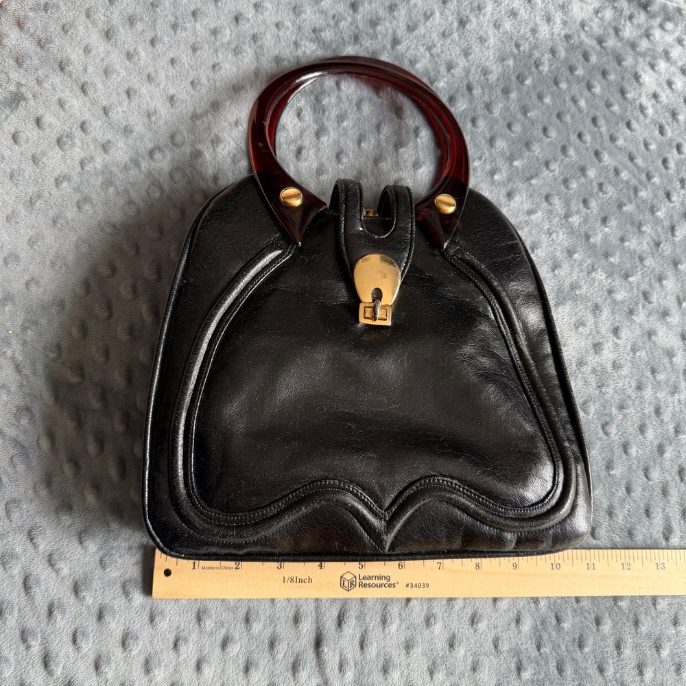 Rare MidCentury Zenith Hand Made Black Leather Bakelite Top Handle 50-60s VTG - Picture 12 of 14